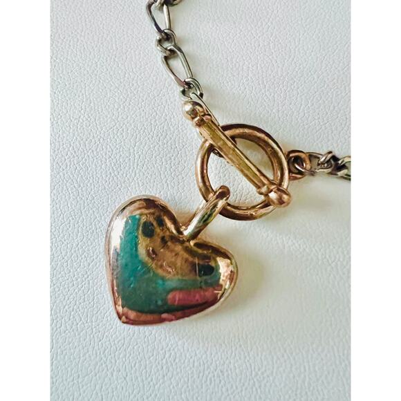 Vintage Made in Korea Puffy Heart Toggle Bracelet 90s Y2K Gold Silver Tone - Picture 3 of 9